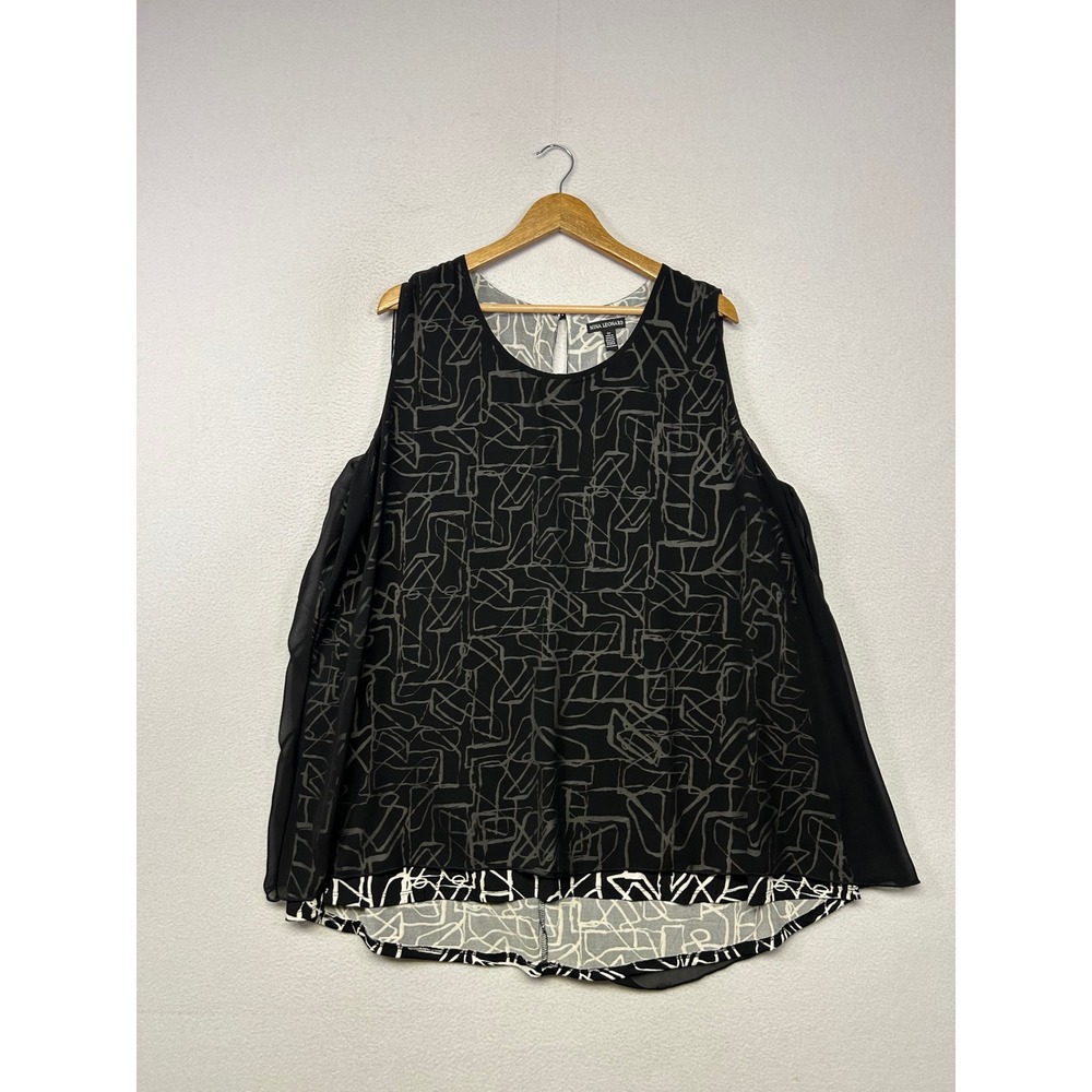 Abstract Art Modern Nina Leonard Women 3X Black Grey Chiffon Layered Tunic Tank